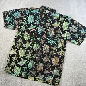Rum Reggae Shirt Mens Large Black Multicolor Hawaiian Turtle All Over Print AOP